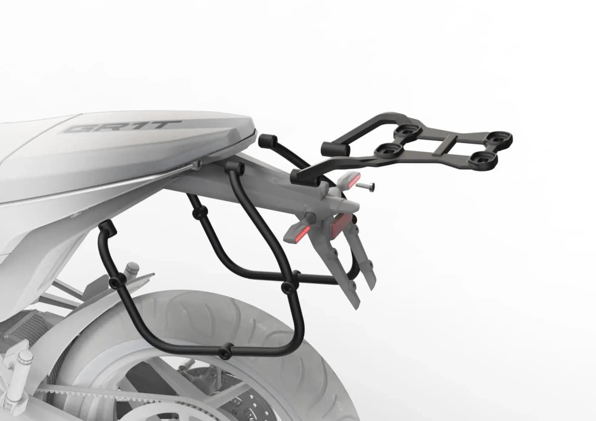 render of GR1T electric motorcycles back rack and pannier racks 