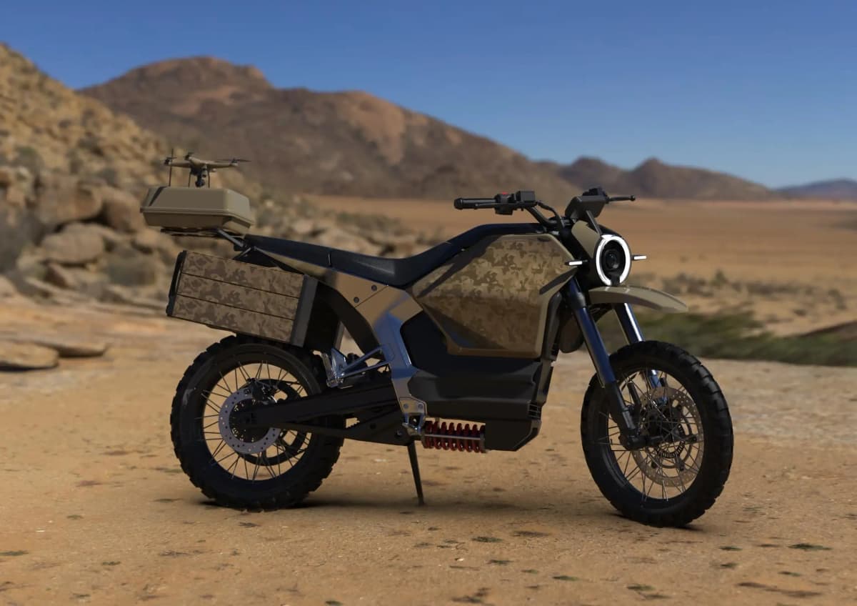 off-road electric motorcycle with camouflage livery