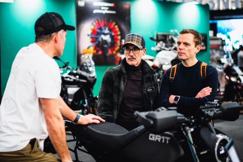 GR1T G1XR Raider all-electric motorcycle presented on a display platform in Verona