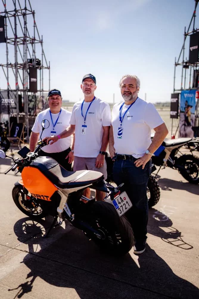 GR1T Motorcycles team with the orange G1S at Reload.Land Berlin 2026